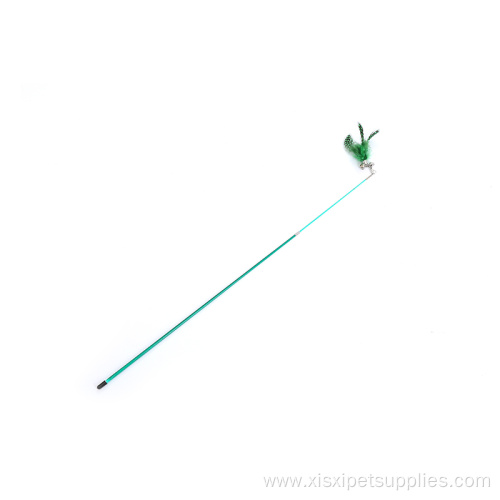 Stainless steel retractable cat teaser toy with feather